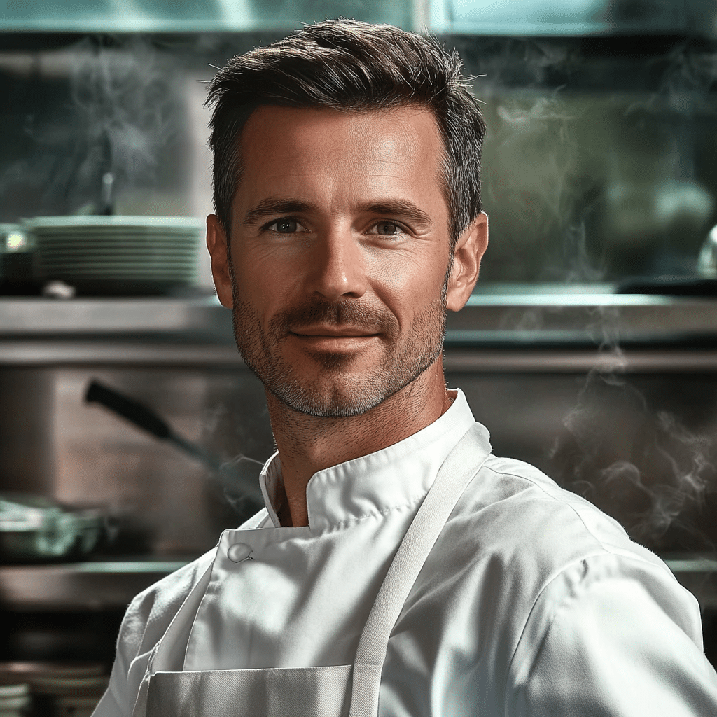 Chef Eric Dawson preparing dishes in an American kitchen, sharing simple and flavorful recipes