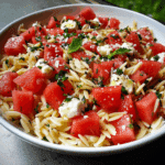 Watermelon Mozzarella Orzo Salad
