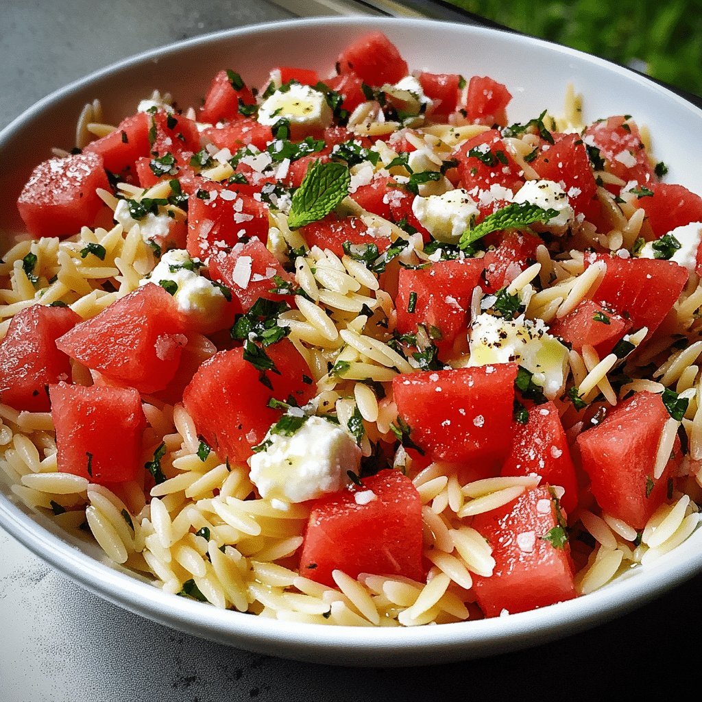 Watermelon Mozzarella Orzo Salad