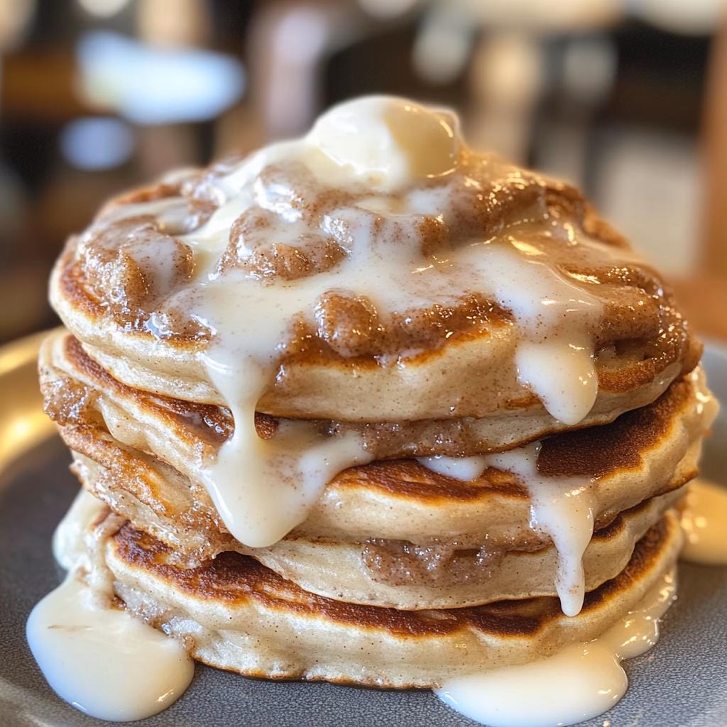 Cinnamon Roll Pancakes with Cream Cheese Frosting