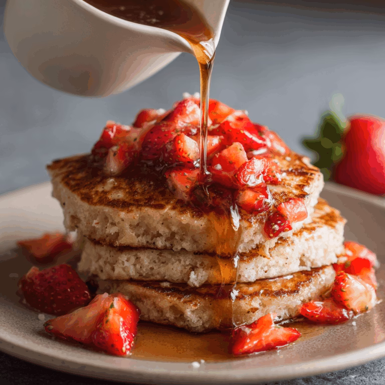 Fluffy Pancakes with Strawberry Maple Syrup