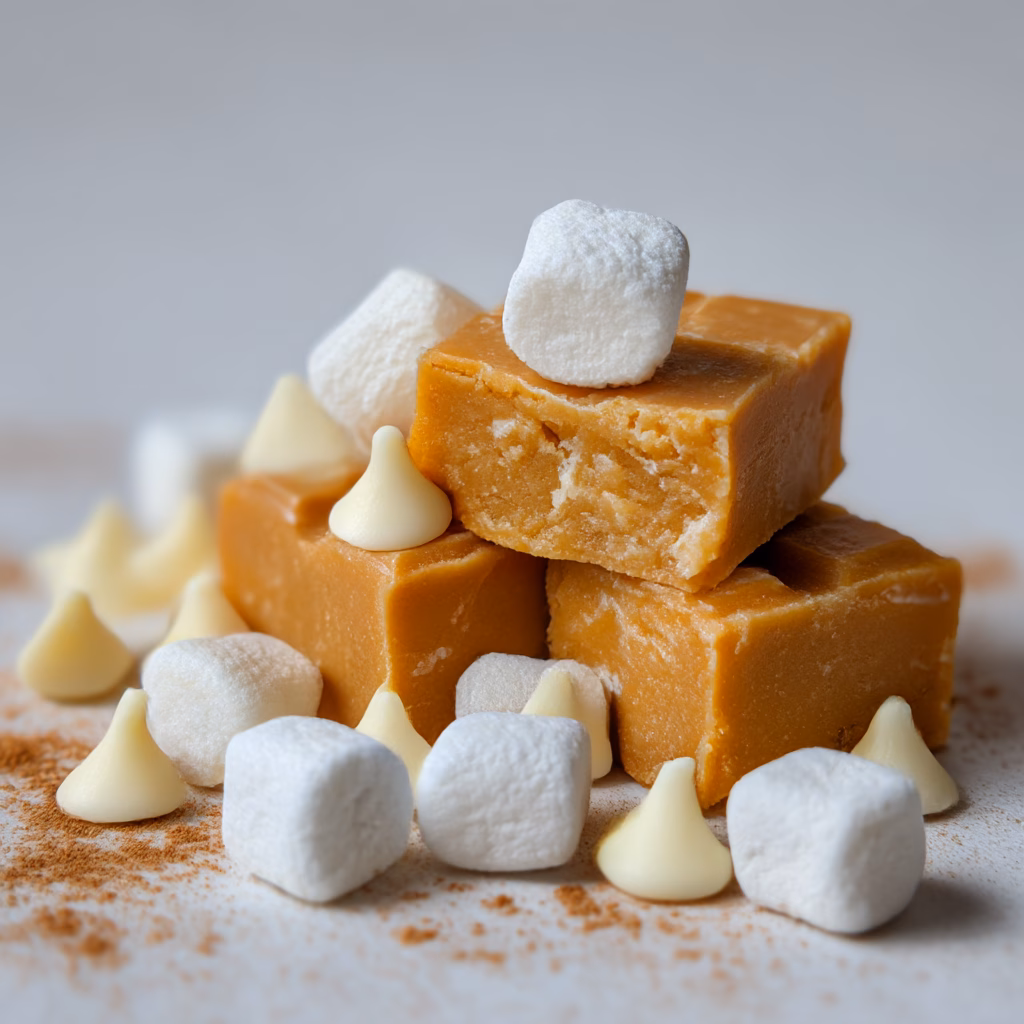Pumpkin Fudge with White Chocolate and Marshmallows