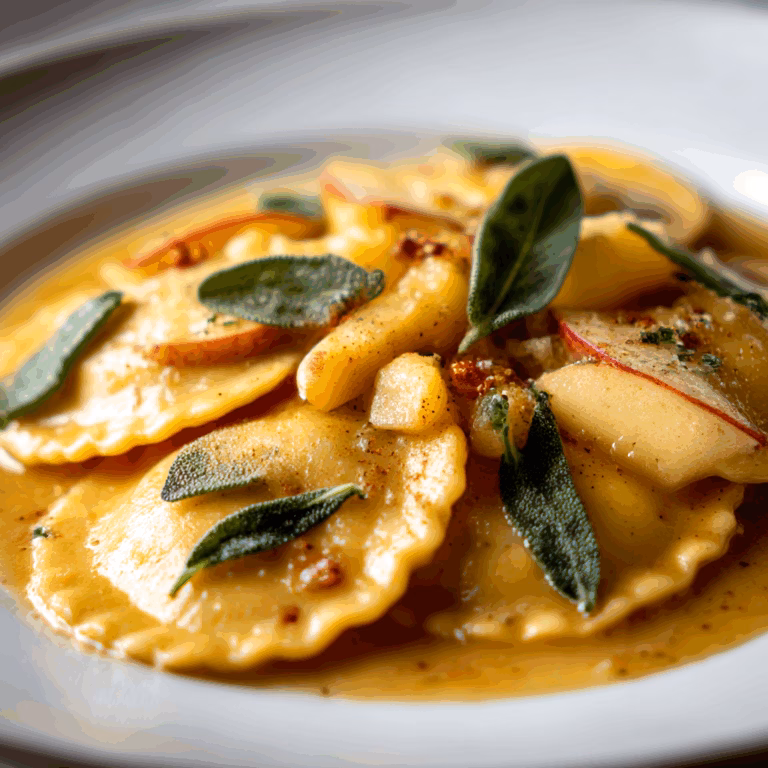 Pumpkin Ravioli with Apple Sage Butter Sauce