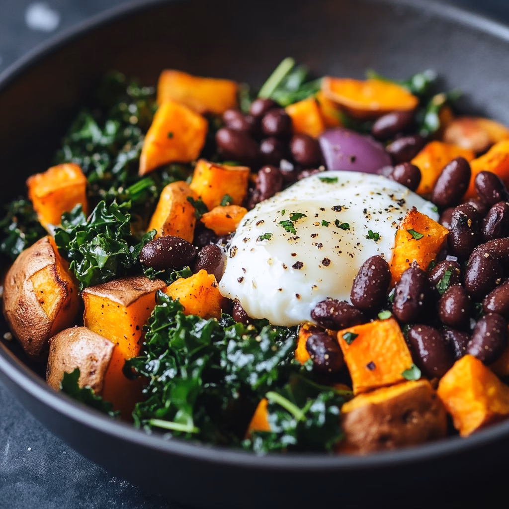 Sweet Potato Breakfast Hash with Black Beans and Kale